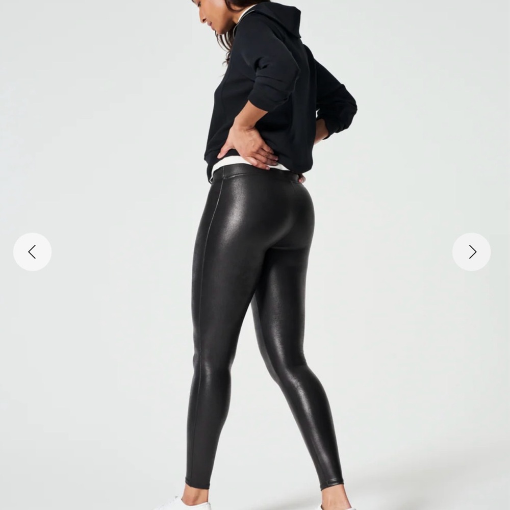 SPANX Faux Leather Black Leggings M NWT - Picture 2 of 7